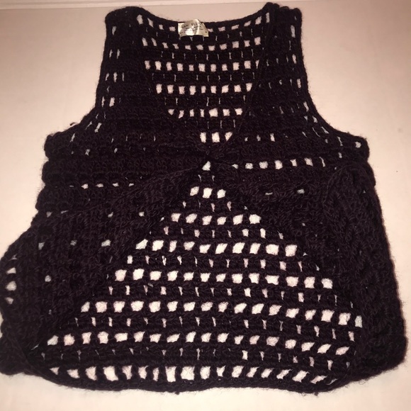 Vtg 70s Italian Wool Eggplant Crochet Boho Hippie Vest Sz M - Picture 4 of 8